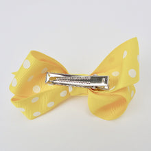Girls Set of 2 Cross Grain Ribbon Hair Bow Clips 3.1” Long- Yellow with Dots