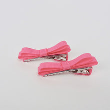 Girls Set of 2 Cross Grain Ribbon Hair Clips 1 3/4"Long- Watermelon Pink