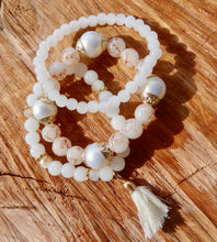 Ivory Crystal & Rhinestone Beads Elastic Bracelet Jewelry Set of 3