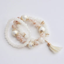 Ivory Crystal & Rhinestone Beads Elastic Bracelet Jewelry Set of 3