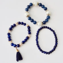 Navy Crystal & Rhinestone Beads Elastic Bracelet Jewelry Set of 3