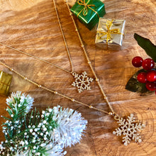 Double Snowflake Rhinestone Pendant and Chain Necklace Jewelry Gift in Gold