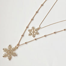 Double Snowflake Rhinestone Pendant and Chain Necklace Jewelry Gift in Gold