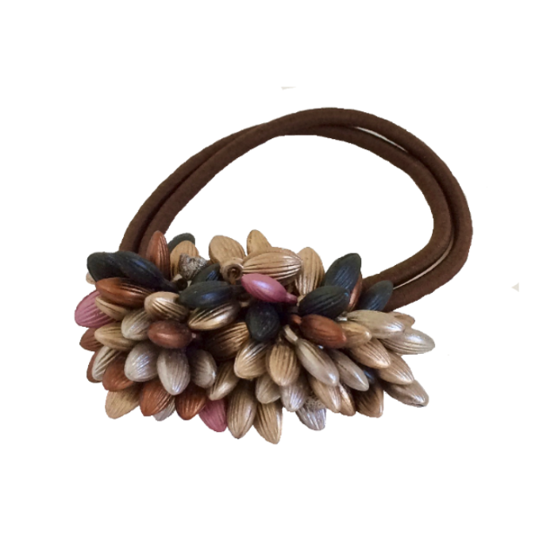 Rhinestone Crystals Pearls Hair Ponytail Holder Band - Gold Brown