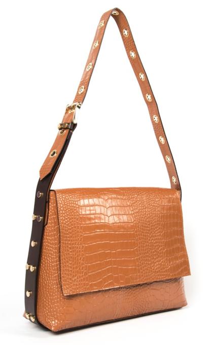 CARBOTTI Carena 113 Italian Croc Printed Leather Shoulder Handbag- Tan