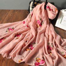 Soft Floral Embroidered Wrap Scarf - Pink