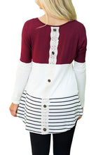 Burgundy Color Block Lace Patch Long Sleeve Tunic Top