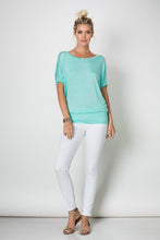 Mint Boat Neck Fitted Waist Dolman Sleeve Top