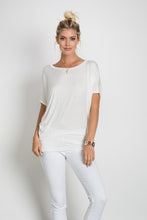 Off White Boat Neck Fitted Waist Dolman Sleeve Top