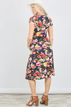 Short Sleeve Floral Knit Pocket Dress- Navy