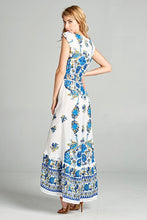Cap Sleeve Blue and Yellow Floral Print Hi- Low Dress
