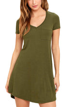 V-neck Pocket Shirt Dress - Army Green