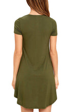V-neck Pocket Shirt Dress - Army Green