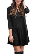 Black Cage Neckline 3/4 Sleeves Tunic Dress