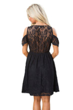Black Floral Embroidery Cold Shoulder Lace Dress