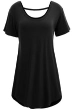 Black Scoop Neck Short Sleeve Basic Long T-shirt Top