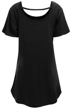 Black Scoop Neck Short Sleeve Basic Long T-shirt Top
