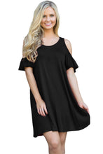 Black Ruffle Sleeve Cold Shoulder Knit Dress