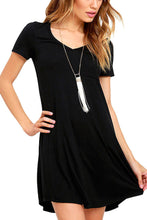 V-neck Pocket Shirt Dress - Black