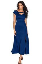Blue or Black Cold Shoulder Front Slit Flare Long Dress
