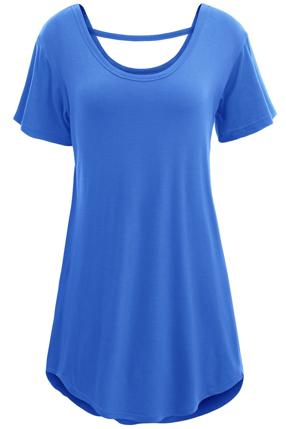 Blue Scoop Neck Short Sleeve Basic Long T-shirt Top