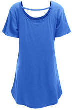 Blue Scoop Neck Short Sleeve Basic Long T-shirt Top
