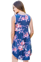 Blue Lace Trim Sleeveless Floral Mini Dress