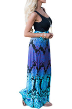 Blue Purple Aqua Print Sleeveless Maxi Dress