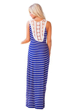 Royal Blue White Stripes Lace Back Maxi Dress