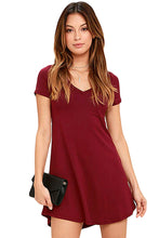 V-neck Pocket Shirt Dress - Burgundy