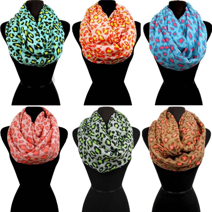 Neon Multicolor Leopard Print Lightweight Scarves in 6 Colors