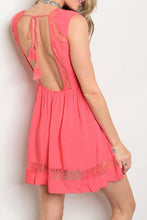 Coral Sleeveless Lace Detail Open Back Dress