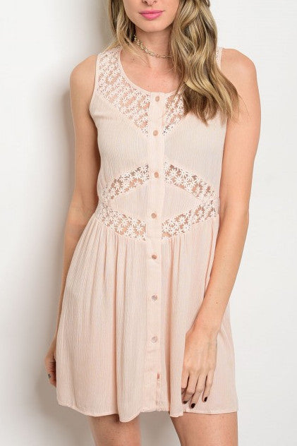 Blush Pink Sleeveless Lace Detail Dress