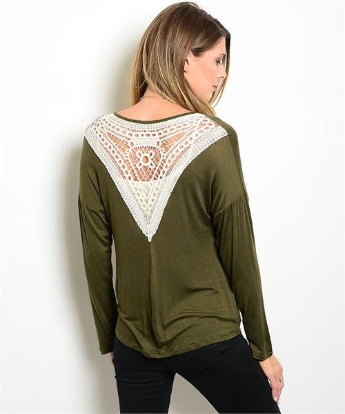 Olive Ivory Crochet Lace Back Cardigan