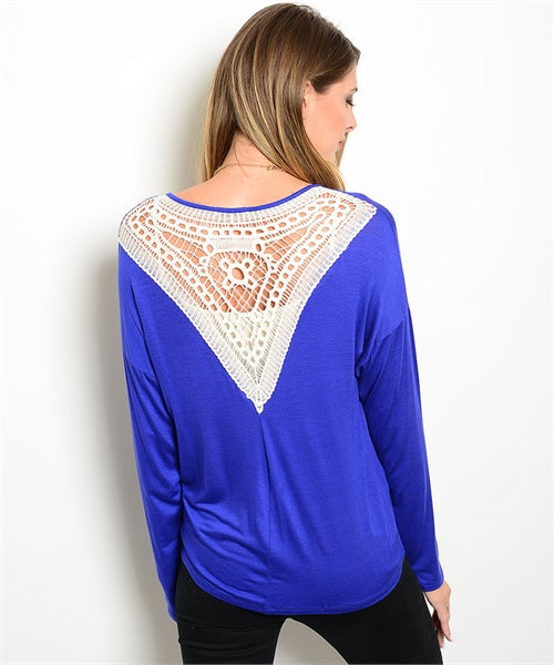 Royal Blue Ivory Crochet Lace Back Cardigan