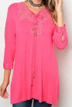 Coral 3/4 sleeve Crochet Lace Detail Jersey Tunic Top