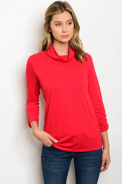 Red Turtle Neck 3/4 Sleeve Top