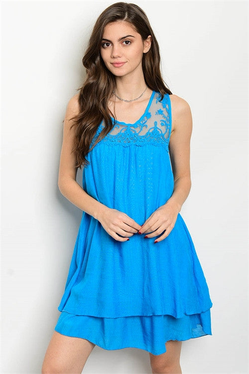 Turquoise Sleeveless Double Tier Lace Tunic Dress