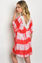 Coral White Tie Dye Lace Neckline Beach Dress