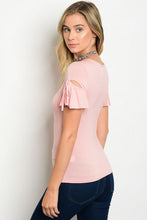 Blush Pink V-Neck Tie Up Sleeve Fitted Top