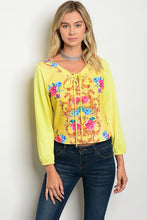 Yellow Floral Print Long Sleeve Top