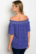 Royal Blue White Triangle Dot Off Shoulder Tunic Top