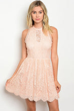Peach Round Neck Sleeveless Lace Mini Dress