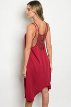 Burgundy Sleeveless Lace Up Front Crochet Lace Back Tunic Dress
