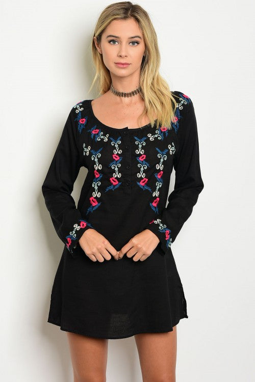 Black Embroidered Tunic Dress – Lady Laila Boutique