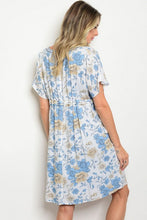 Off White Blue Floral Short Boho Tunic Dress