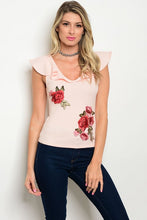Light Pink Embroidered Flower Ruffle Top