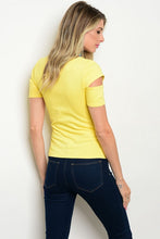 Yellow Embroidered Flower Short Sleeve Top