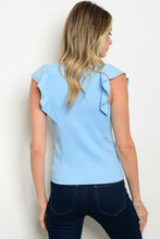 Light Blue Embroidered Flower Ruffle Top