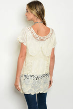 Natural Short Sleeve Crochet Lace Tunic Top